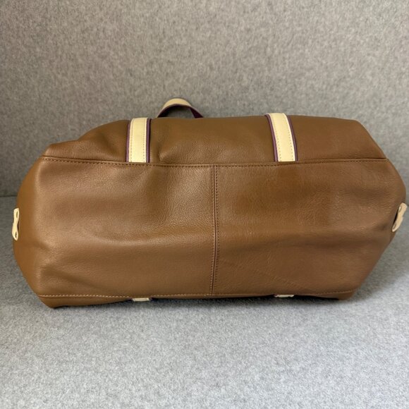 Levenger Taupe Brown Cream Purple Overnight Travel Bag Shoulder Duffel Weekend - Picture 5 of 16